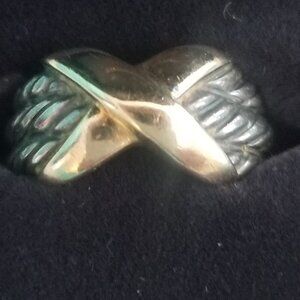 David Yurman silver cable ring with gold X